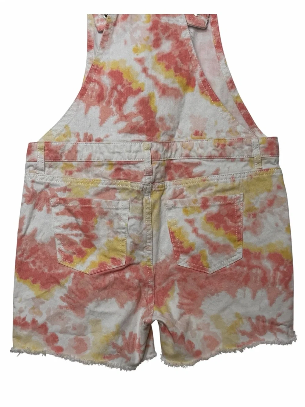Childrens Place Tie Dye Shortalls Girls Sz 12 Coral Yellow Pockets Boho Casual